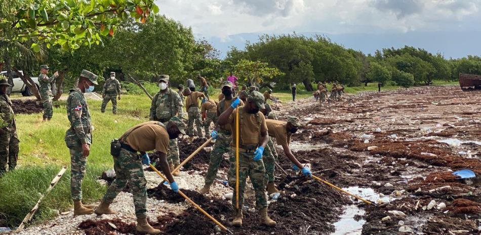 Más de 400 personas participan en Barahona en un operativo para retirar el sargazo que afecta playas y zona costera