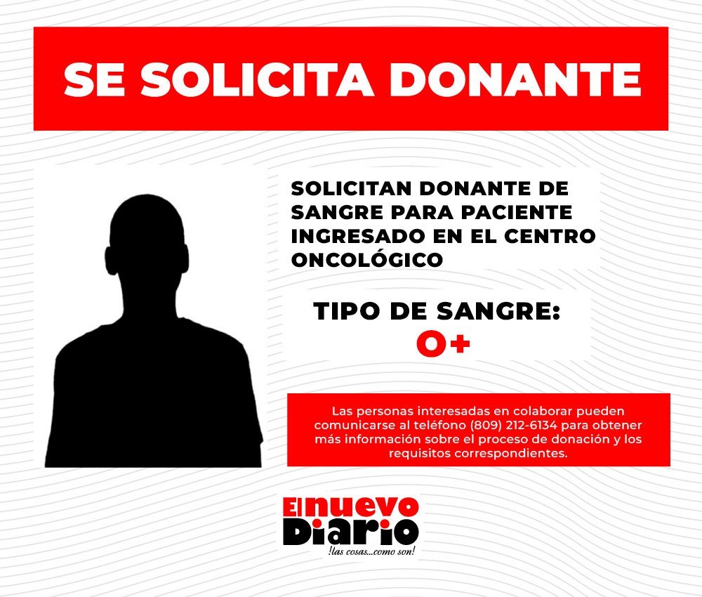 Piden apoyo de donantes O+ para paciente en tratamiento en el Instituto de Oncología Dr. Heriberto Pieter